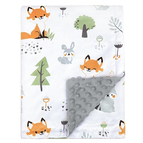 Image of BORITAR Baby Blanket with Cute Foxes for Boys and Girls Super Soft Minky with Double Layer Dotted Backing, Colorful Woodland and Animals Printed 30 x 40 Inch (75x100cm)