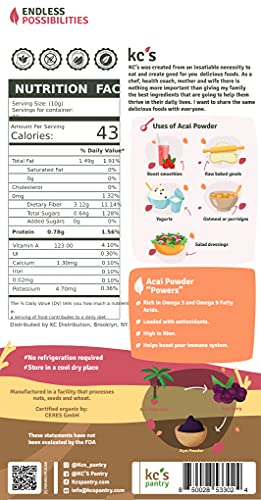Kc's Pantry Organic Acai Powder - 8 Oz. Bag, 76 Servings Organic, Non-Gmo, Vegan, Gluten-Free, Keto & Paleo, Kosher, Perfect For Use In Smoothies, Drinks, Tea & Baking #TOP1