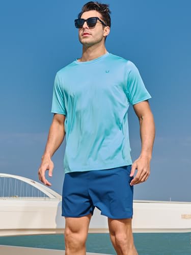 Men's Swim Shirts Rash Guard UPF 50+ Short Sleeve Sun T-Shirt Quick Dry Lightweight Fishing Beach Shirt2