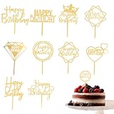 20 Pcs Happy Birthday Cake Toppers Acrylic Gold Cake Toppers Happy Birthday Sign for Cake Picks Side Cake Topper Decorations Party Supplies