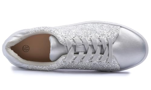 Image of FEVERSOLE Women's Fashion Lace Up Dress Sneakers Sparkly Party Shiny Shoes