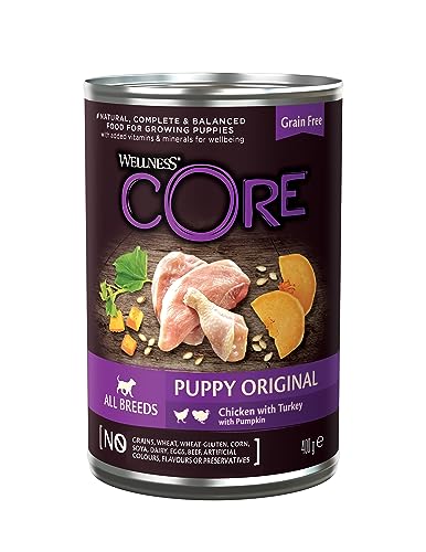 Wellness CORE 95% 6 x 400g, Huhn & Truthahn – Hundefutter Nass, stückige Pastete für Welpen, getreidefrei, natürlich, hypoallergen, proteinreich, hoher Fleischanteil