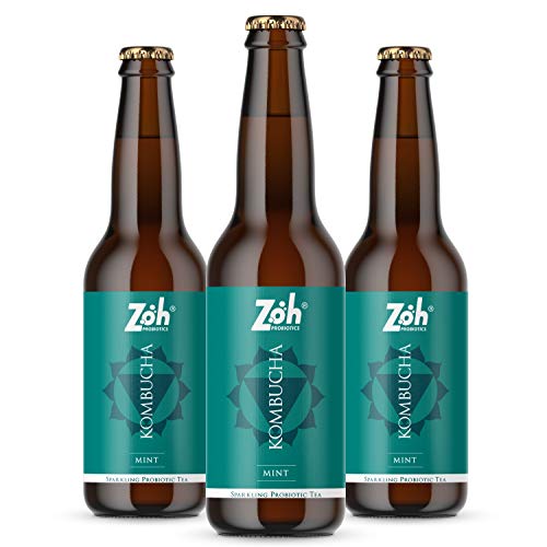 Image of Zoh Probiotics Mint Kombucha |(330 Ml, Pack Of 3)Green Tea With Detoxifying Acids, And Digestive Enzymes | Raw, Unfiltered, And Unpasteurized With Mother | Made With Real Mint Tea, 1.8 Kg