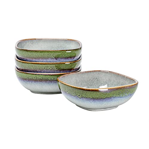 Henxfen Lead Ceramic Cereal Bowls, Square Serving Bowls 22 Oz For Side Dish, Appetizers, Salad - Oatmeal, Soup, Fruit Bowls Microwave Oven Safe, Set Of 4 - Reactive Green #TOP12