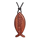 Hecho de madera natural. Collar Colgante de Pez Jesús de Sándalo Rojo Natural Para Hombres Mujeres Letrero de Madera del Regalo de Pescado Cristiano de Madera