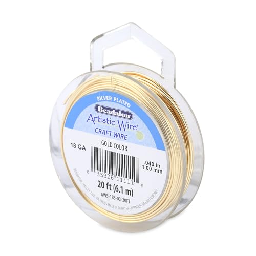 Artistic Wire, 18 Gauge Silver Plated Tarnish Resistant Colored Copper Craft Wire, Gold Color, 20 ft