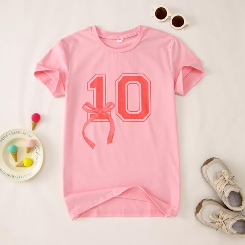Image of Girl Birthday Shirt 10th Birthday T-Shirt Bow 10 Year Old Bday Short Sleeve Tee Top Tenth Party Outfit