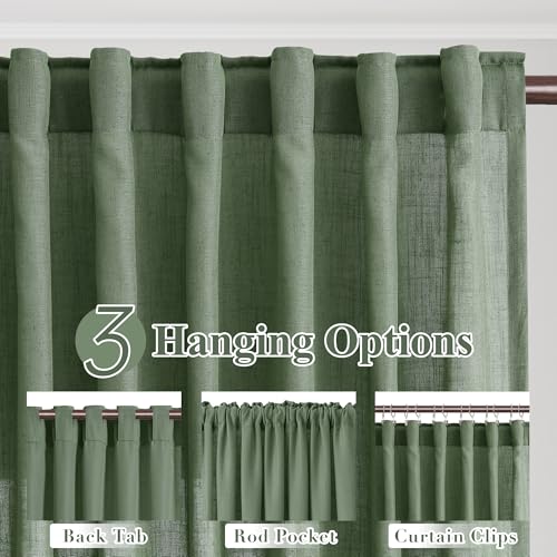 Image of Joywell Extra Long Linen Curtains 108 Inches for Living Room Olive Green