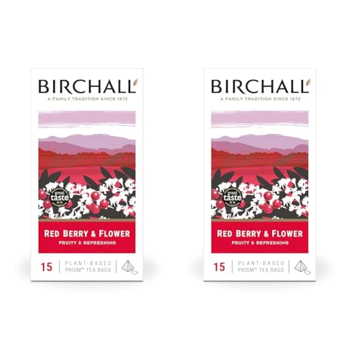 Birchall Tea Bags, Red Berry & Flower Tea Gift, Caffeine Free Tea Bursting with Full Flavour, Perfect Vegan Gifts, 15 Plant-Based Prism Tea Bags (Pack of 2)