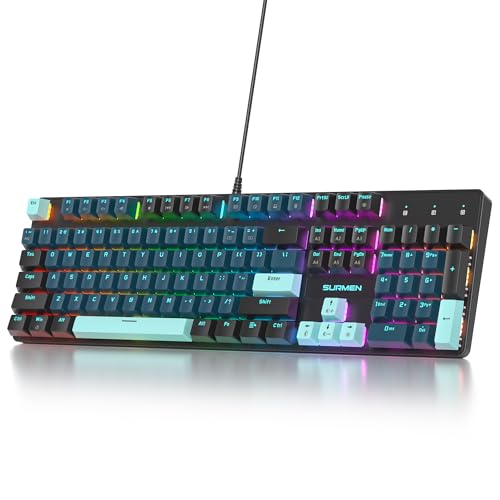 Image of surmen Full Size Creamy Keyboard with Number Pad, 104 Keys RGB Wired Mechanical Gaming Keyboard Backlit with PBT Keycaps Linear Red Switch for Laptop Desktop PC Gamers(104 Monster)