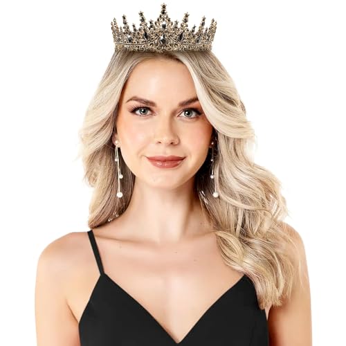 Image of Fesciory Birthday Crown for Women, Gold Plated Crystal Tiara with Sash | Sparkling Princess Queen Tiara, Adult Fit, Birthday, Wedding, Prom, Coming of Age Gifts & Halloween Costume Accessories