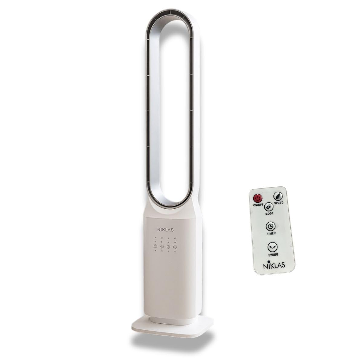 INTEC - Ventola silenziosa 50 W senza pale programmabile - Ventola a telecomando a 3 velocità Timer 7 h Bianco