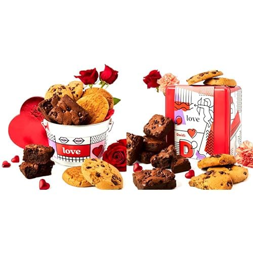 David's Gluten-Free Love Duo - Assorted Cookies And Brownies Sampler (1.3Lbs) in a Love-Themed Bucket + Gluten-Free Assorted Cookies And Brownies (2Lbs) in a Love-Themed Tin