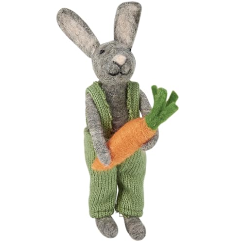 Primitives by Kathy Garden Rabbit Collectible Felt Critter, 9.75-inch, with Handmade Details, Holding Large Carrot, use for Tiered Tray or Tablescape with Our Other Easter & Spring Figures and Decor