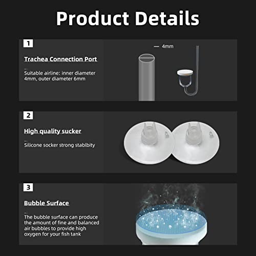 Image of boxtech Aquarium Air Stone, Fish Tank Bubble Diffuser High Dissolved Oxygen Airstones for Air Pump Accessoriess with 1 Check Valve, 2 Suction Cup for Aquarium Pond Hydroponic