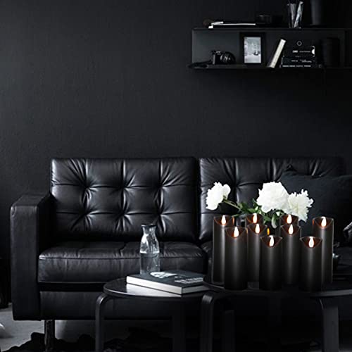 Kitch Aroma Halloween Black Flameless Candles Moving Flame Wick Flickering Led Pillar Frosted Plastic Black Candles With Remote And Timer ,Dia2.2 H5 5" 6" 6" 6" 7" 7" 7" 7" Pack 9 #TOP1