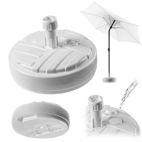 KADAX Supporto per ombrelloni, supporto rotondo per ombrelloni, riempibile con sabbia acqua o ghiaia, supporto in plastica per giardino, terrazza, spiaggia (versione 1 rotonda, bianco)