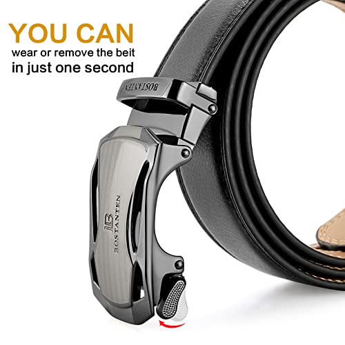 Image of BOSTANTEN Ratchet Belts for Men Leather Trim to Fit 1 3 /8 inch Gift Boxed | Micro-Adjustable Buckle, Tailored Size, Holeless, Versatile for Dress Casual, Effortless Style