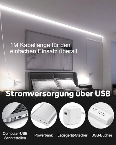 Aclorol COB LED Streifen Kaltweiß 1M 5V Hohe Dichte USB Led Streifen Durchgehendes Licht Selbstklebend Flexible Gleichmäßiges Led Lichtband… – Ansicht 2