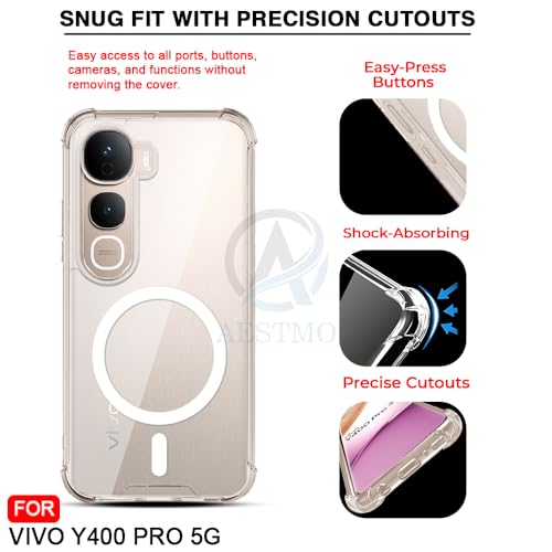 Image of AESTMO Clear Back Cover for Vivo Y400 Pro 5G | 360 Protection | Transparent Back Cover (PC + TPU, Compatible with MagSafe Accessories, Transparent Bumper)