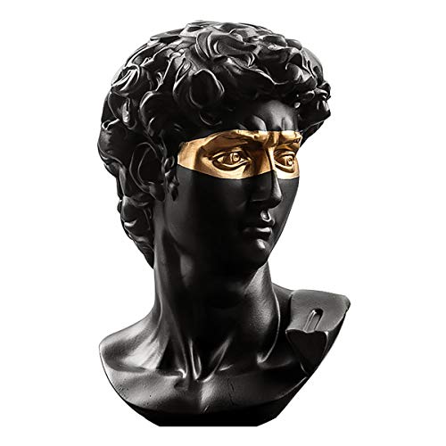 LKXHarleya 6" Creative Classic Gilded David Bust Statue, Greek Resin Michelangelo David Head Sculpture Figurine Cafe Home Table Decor(Black)
