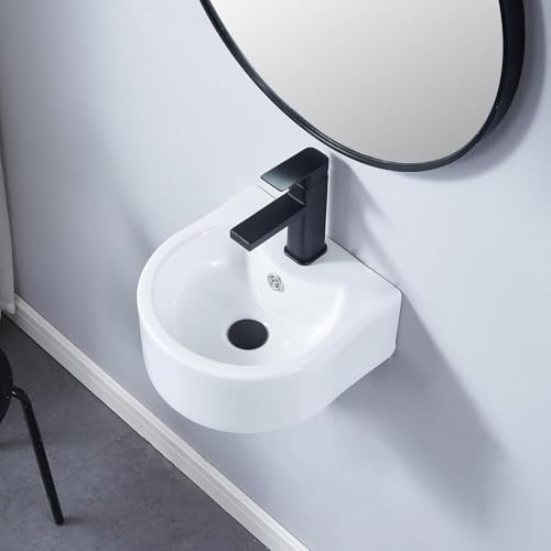 Image of Bell Ceramic Wash Basin /Bathroom Basin /Glossy Small Sink Wall-Hung Hand Wash Basin Wash Basin For Bathroom & Living Room, (Dimension 30 x 30 x 15 CM) (Hazel)