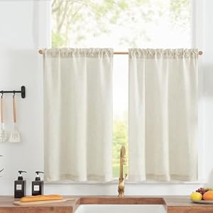 Jinchan linen textured tier curtains 36 inch for kitchen windows farmhouse cafe curtains small drapes rustic light filtering half window for living room laundry rod pocket 2 panels natural crude  urban country home decor