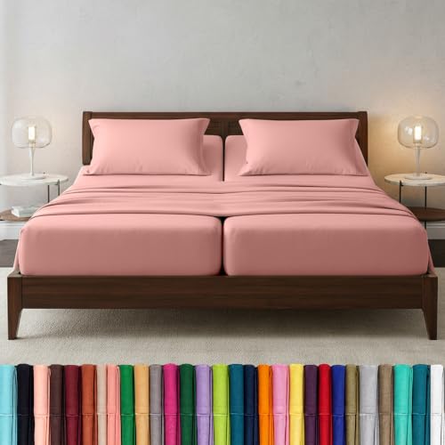 Image of Elegant Comfort Luxury 1500 Premium Hotel Quality Microfiber 5-Piece Sheet Set - Wrinkle Resistant, All Around Elastic Fitted Sheet, Deep Pocket up to 16 inch, Split King, Dusty Rose