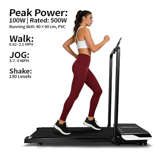 Image of 2-in-1 Jogging & Vibration Fitness Treadmill with Handle, Foldable Fitness Machine for Home & Office, Walking Vibration Pad with 330 Lbs Capacity, Low Noise, Remote Control & LED Display