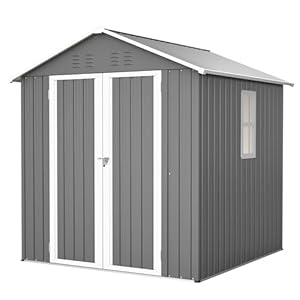 Thanaddo Metall Gerätehaus Gartenhaus 185x182x191cm, Geräteschuppen mit Fenster & Satteldach, wetterfest Gartenschuppen Inkl. Metallfundament (ohne Boden) für Outdoor Garten Terrasse, Grau
