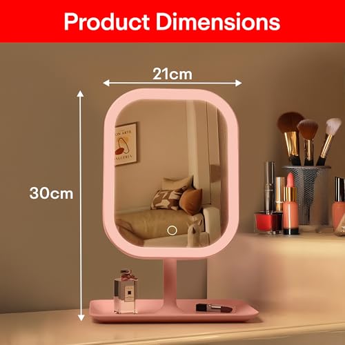 Image of Prime Pick Beauty Pro Makeup Mirror 360 Degree Rotating Plastic Vanity Mirror Non LED Lightweight Durable Tabletop Square Mirror for Home Travel Multipurpose Use Pink Pack of 1