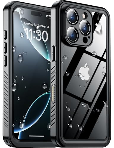 SPIDERCASE for iPhone 16 Pro Case Waterproof Built-in Lens & Screen Protector Full Heavy Duty Protection 12FT Military Shockproof Dustproof Anti-Scratched Phone Case Black/Clear