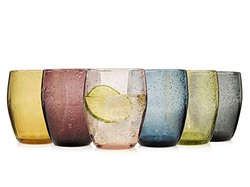 Sänger Trinkgläser Set London 6 teiliges Gläser Set für 6 Personen aus Glas Wasserglas 250ml | Mehrfarbig Tropfen Textur Alltag Frühstück Familienessen Outdoor Saftgläser Set