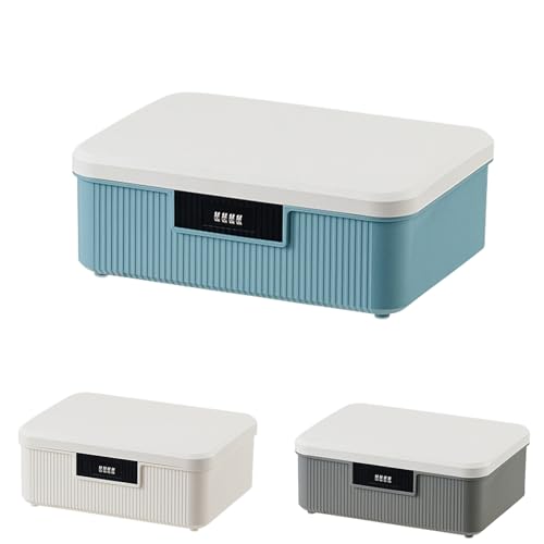 Aartner Låsbar låda, medicinlåda, 2 lager låda med kombinationslås, låsbar låda av ABS, låsbar låda med lock för mobiltelefoner, godis, mellanmål (blå, 33,5 x 26,2 x 12,1 cm)