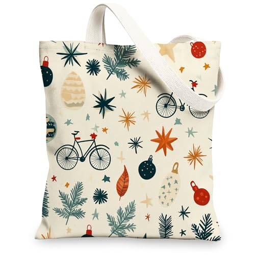 Bolsa de lona para bicicleta de Navidad sin costuras para ir de compras, 13 x 15 pulgadas, divertida bicicleta de Navidad para niños, bolsa de comestibles reutilizable para mujeres, vacaciones, Año