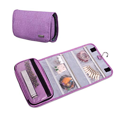 Teamoy Jewelry Roll Bag Travel Hanging Jewelry Organizers - Perfect for Business Trips, Purple (Accessories Not Included)