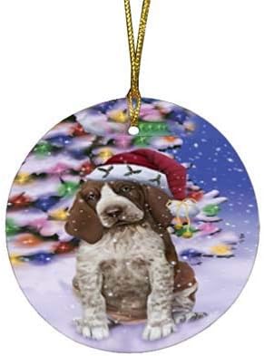 Summertime Tropical Island Beach Bracco Italiano Puppy Round Flat Ornament - Pet Decorative Hanging Ornaments for Christmas X-mas Tree Decorations - 2.75" Round Flat Ceramic Christmas Ornament POR1631