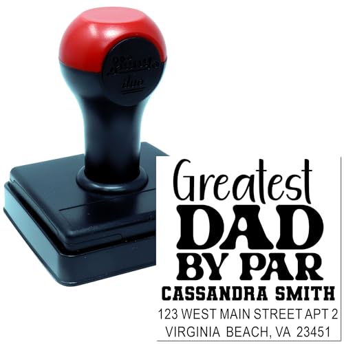 Image of Made to Order Duo Hand Envelope Stamp Greatest Dad - Personalized Stamp | Envelope Stamp. Any standard pad works. Customized Stationery Stamp. 3 lines of custom text. Nothing to dry out.