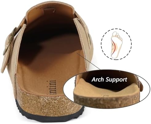 Intini Unisex Suede Leather Clogs Mules Mens Womens Cork Footbed House Slipers with Arch Support and Adjustable Buckle Apricot | Image 3