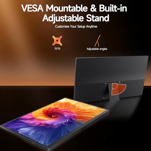 Image of 15.6 inch Portable Monitor 1080P FHD, 250 Nits Bright Screen USB-C HDMI with Kickstand & Dual Speakers, Travel Laptop Second Screen Extender for PC Phone PS5 Xbox Switch,Ultra Slim External Display