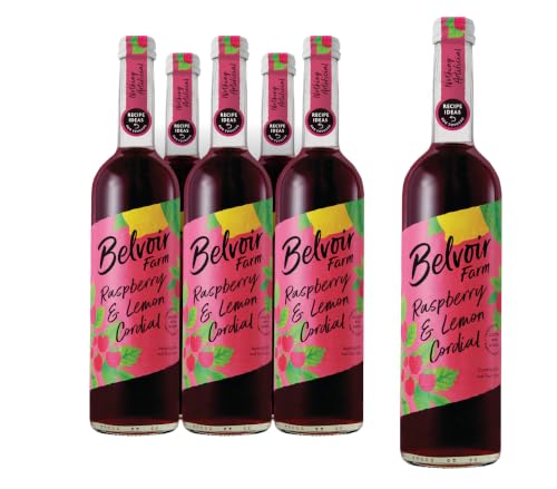 Belvoir Farm Raspberry & Lemon Cordial - Real Pressed Raspberries | Freshly Squeezed Lemon Juice | Traditional Family Recipe | 100% Natural Ingredients | Suitable for Vegetarians - 6 x 500ml Bottles