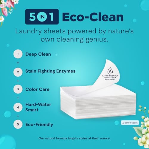 Image of BLUE BUBBLE Eco Friendly Laundry Detergent Sheets Fresh Linen Scent - 5in1 Plant Based Laundry Soap Sheets for Sensitive Skin, Dissolvable Zero Waste Plastic Free Strip - up to 100 Loads