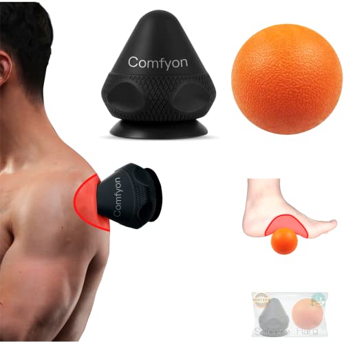 Massage Lacrosse Mountable Self Ball with Suction Cup for Back, Waist, Neck Myofascial Release, Deep Muscle, Sore Muscles, Muscle Knots, Pain Relief and Yoga Therapy + A Free Hard Massage Ball