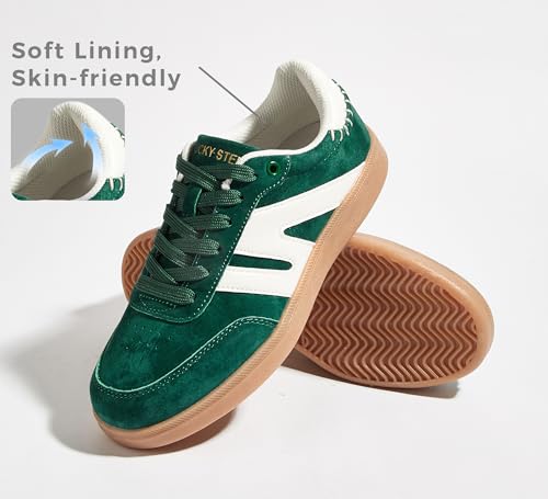 Image of LUCKY STEP Women Retro Gum Sole Fashion Sneakers | Genuine Leather Classic Tennis Skate Walking Shoes Anti Slip Trainers