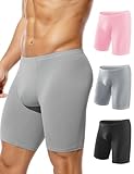 Casey Kevin Men's Long Leg Boxer Briefs Breathable Mesh Underwear Quick Dry Ice Silk Athletic Sports Underpants for Men Pack,Pink/Gray/Black,XX-Large