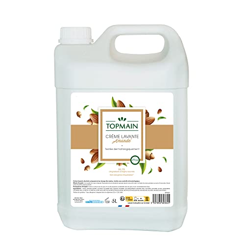 TOPMAIN - Crème lavante main - Formule nettoyante, Hydratante et adoucissante - Ingrédients d'origine naturelle - Parfum amande - 5L - Fabrication française