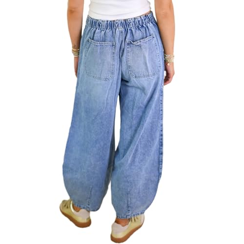 Womens Baggy Barrel Jeans Low Rise Wide Leg Denim Sweatpants Loose Boyfriend Ankle Denim Pants with Drawstring3