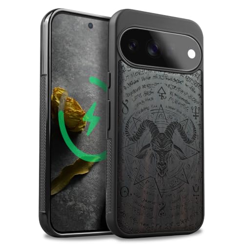 Étui pour Pixel 11 Carveit Sombre Baphomet magnétique pour bois cover antichoc