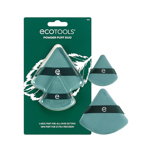 EcoTools Powder Puff Duo Large & Mini Makeup Puffs for Setting Baking & Mattifying Finger Band for Precise Application Vegan Cruelty-Free Sustainable Face Makeup Tools 2 Count