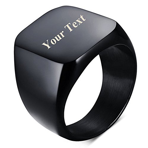 ENHONG Signet Biker Rings Solid Polished Stainless Steel Ring for Men Size 7 in Black